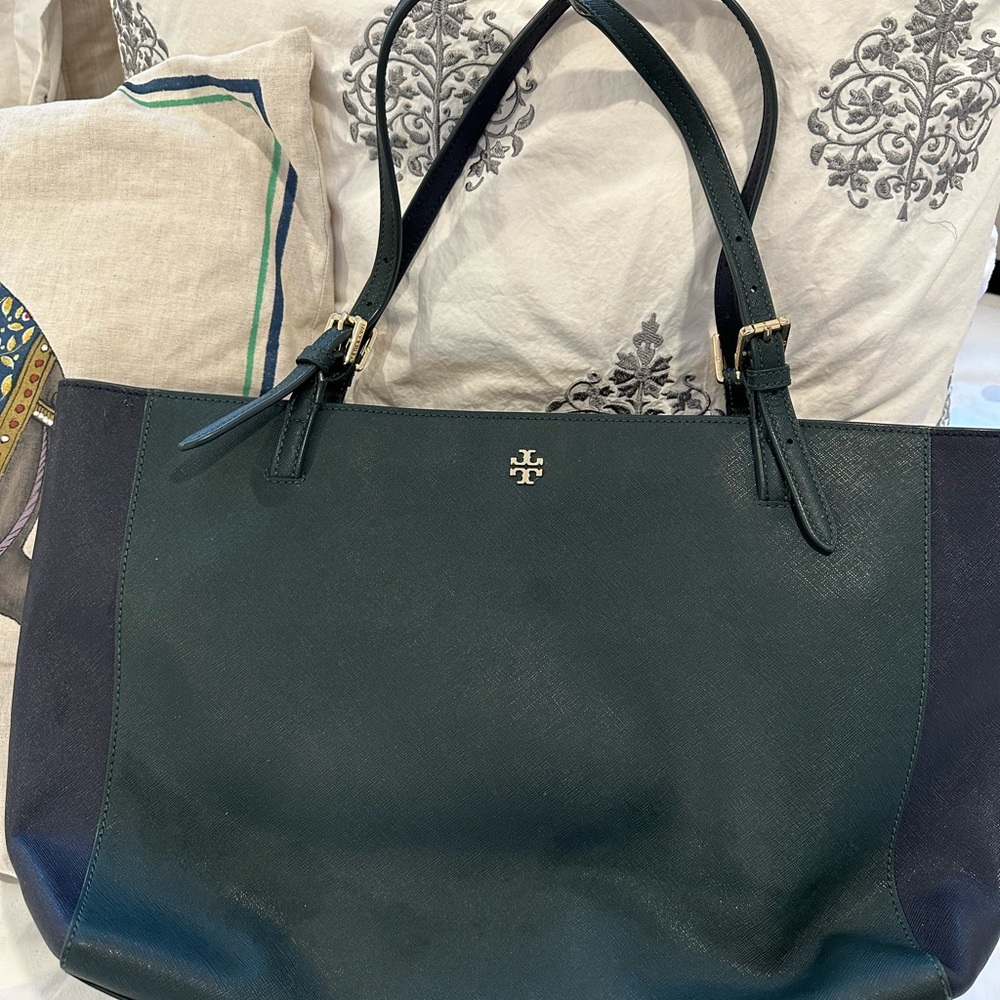 Tory Burch green and blue tote bag